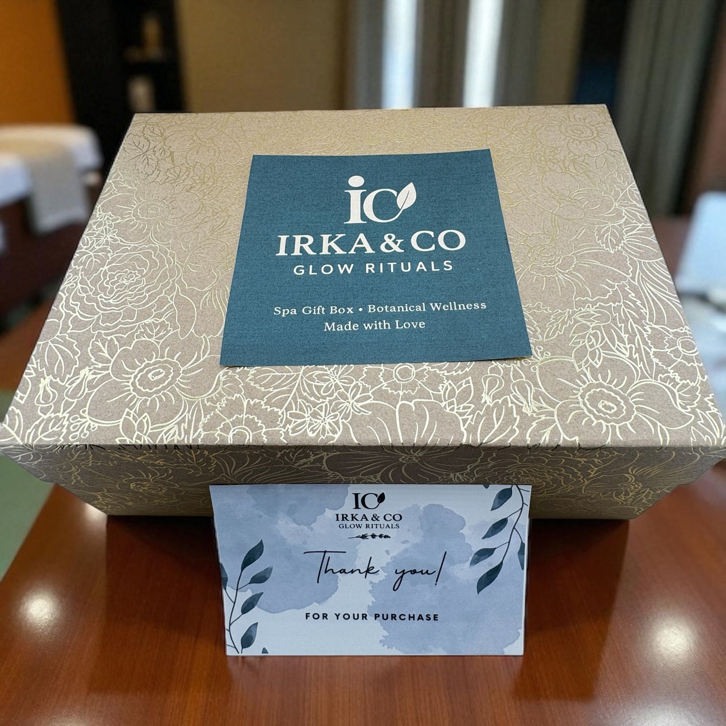 Brass & Wood Ayurvedic Self-Care Box β Wellness Gift Set with Journal, Botanical Oil, Tea & Candle