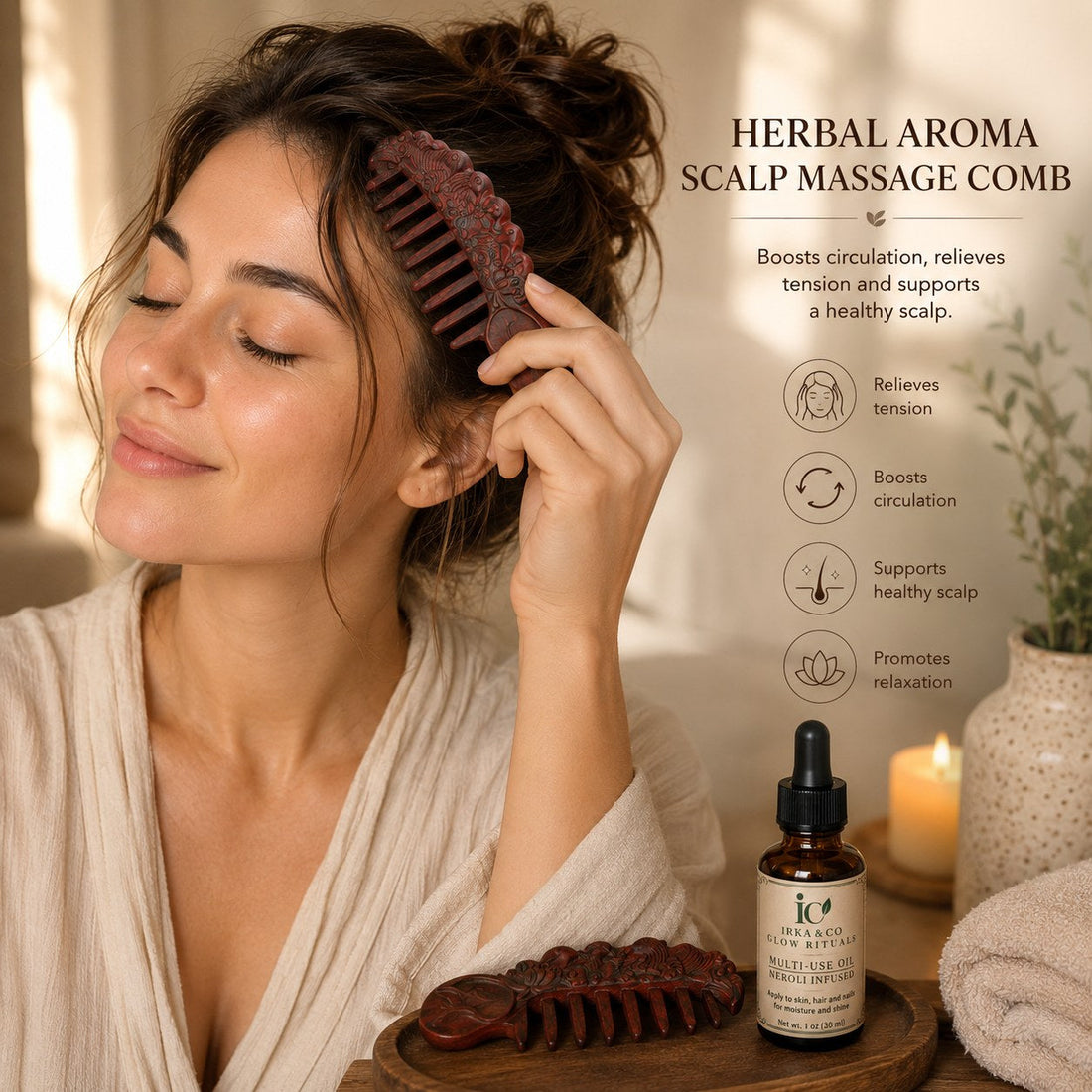 Botanical scalp ritual comb handcrafted from pressed herbal wood by Irka & Co Glow Rituals
