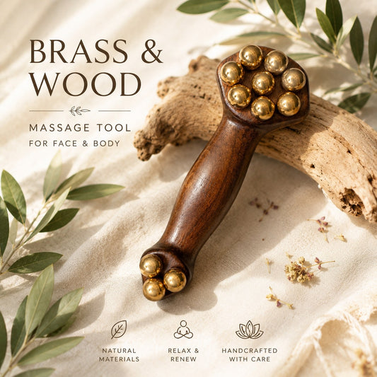 Solid Brass & Wood Roller Massage Tool