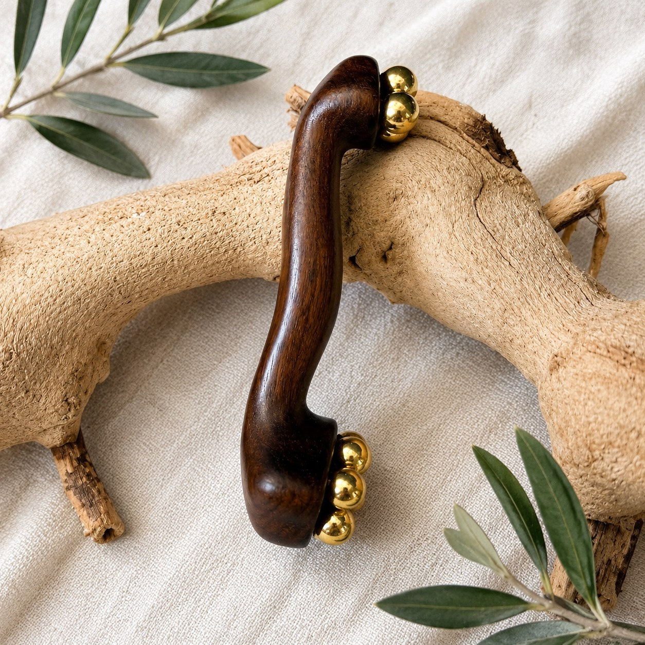 Solid Brass & Wood Roller Massage Tool