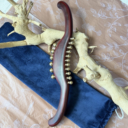 Wood and brass massage tool for lymphatic drainage self-care, Irka & Co Glow Rituals