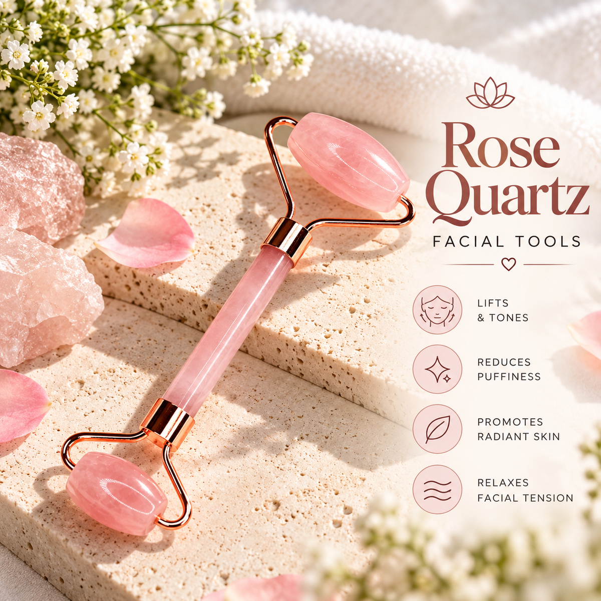 Rose Quartz Gua Sha & Roller Ritual Duo