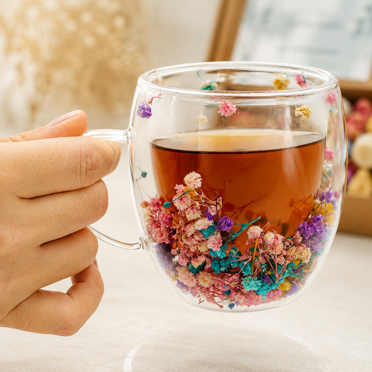 Handmade Floral Glass Mug