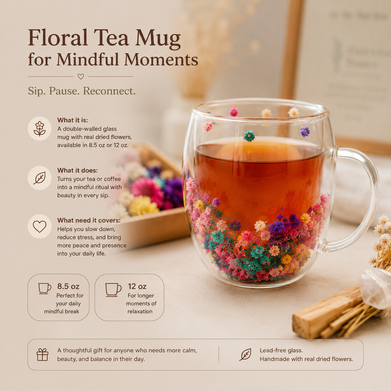 Handmade Floral Glass Mug