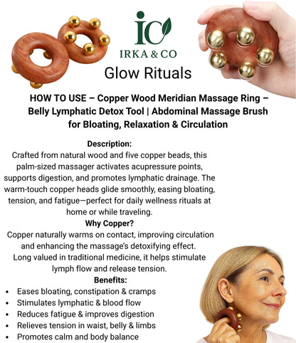 Self-Care Ritual Box – Detox Meridian Edition | Copper and Wood Massage Ring for Bloating, Calm, and Lymphatic Balance