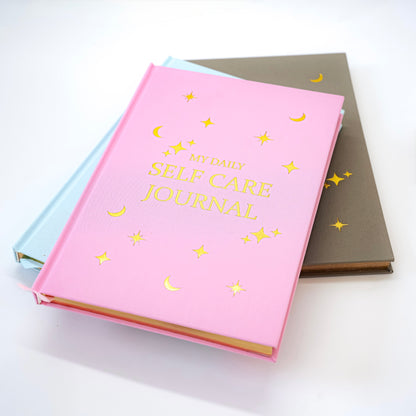 Daily Self-Care Journal A5 – Guided Wellness Planner for Mindfulness, Gratitude, and Personal Growth (Pink, Grey, Blue)