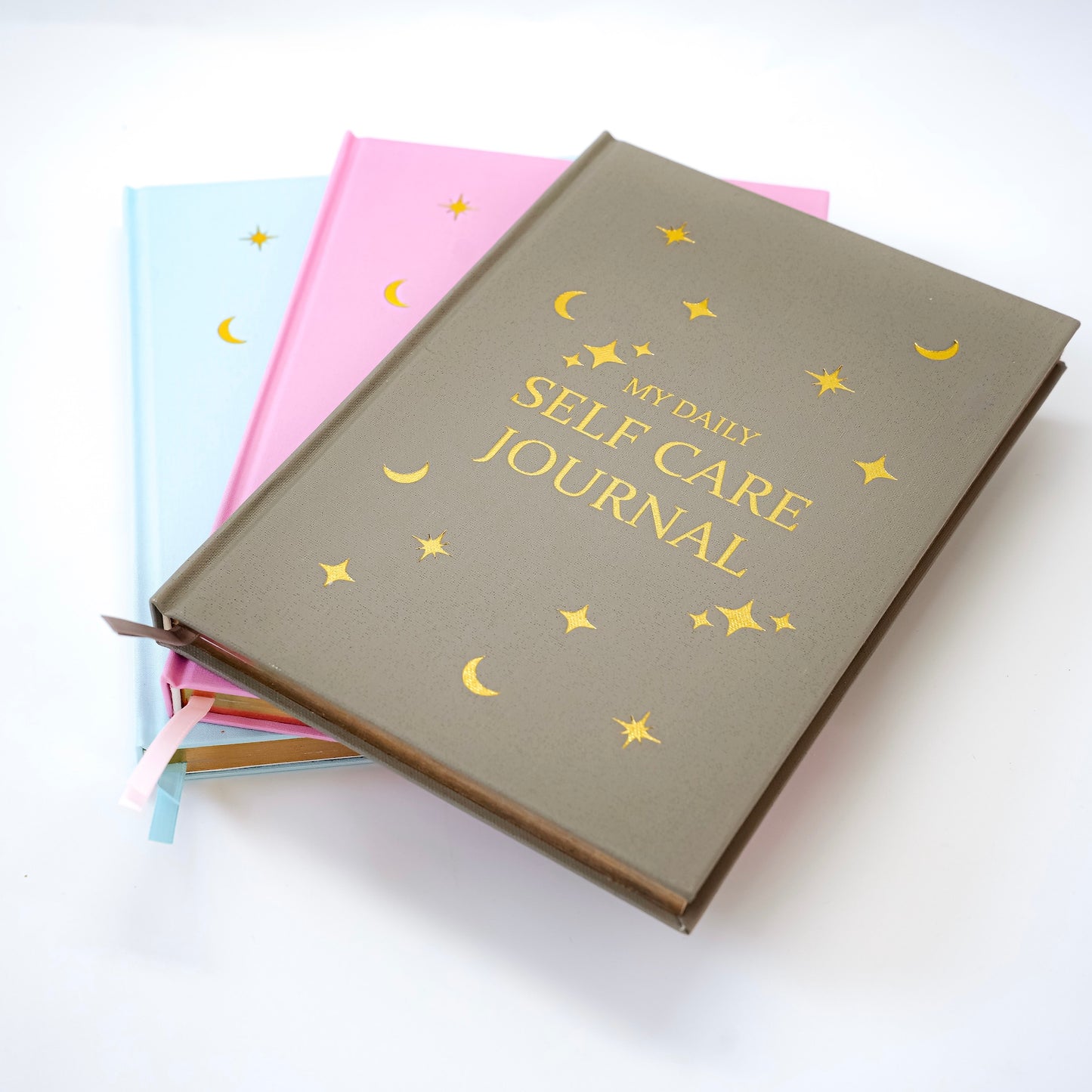 Daily Self-Care Journal A5 – Guided Wellness Planner for Mindfulness, Gratitude, and Personal Growth (Pink, Grey, Blue)