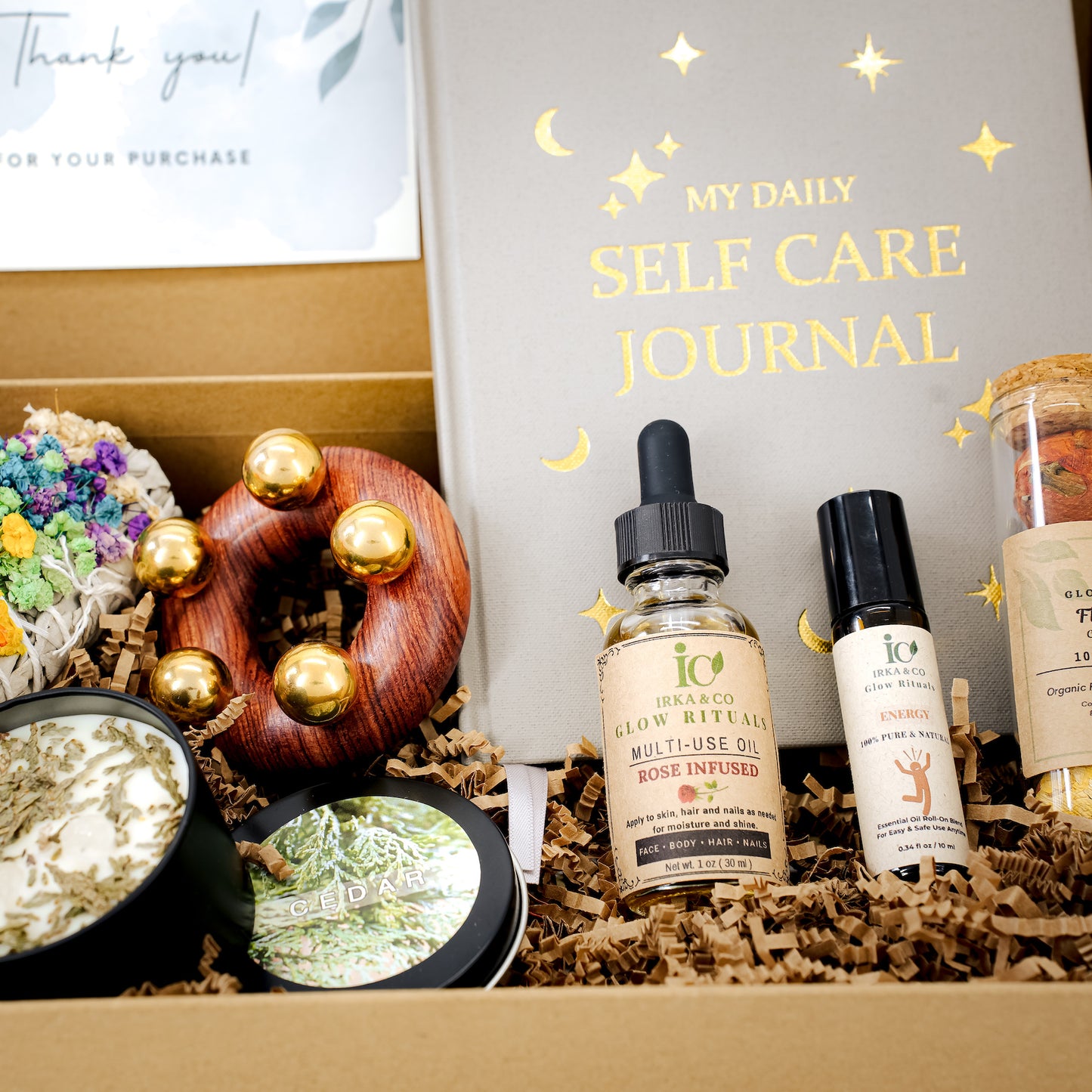 Self-Care Ritual Box – Detox Meridian Edition | Copper and Wood Massage Ring for Bloating, Calm, and Lymphatic Balance