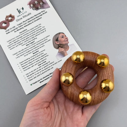 Self-Care Ritual Box – Detox Meridian Edition | Copper and Wood Massage Ring for Bloating, Calm, and Lymphatic Balance