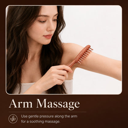 Copper and rosewood ritual comb used for an arm massage