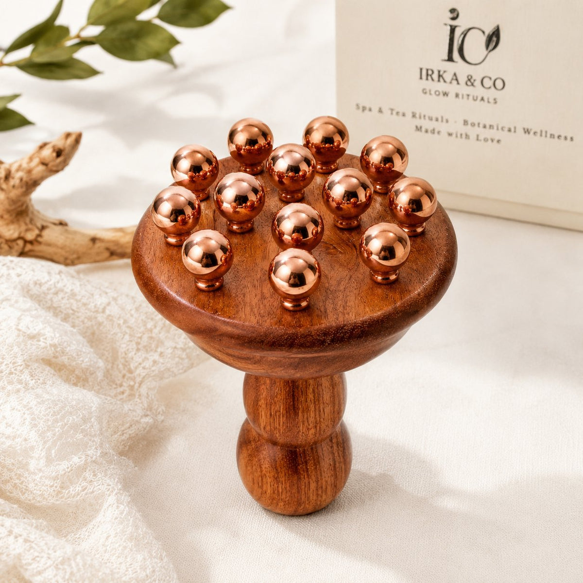 What's inside: copper and rosewood body contouring massage tool with cotton pouch and gift box
