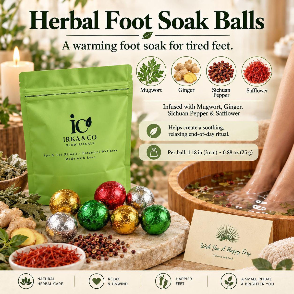 Foot soak balls in mugwort, ginger, Sichuan pepper and safflower blends