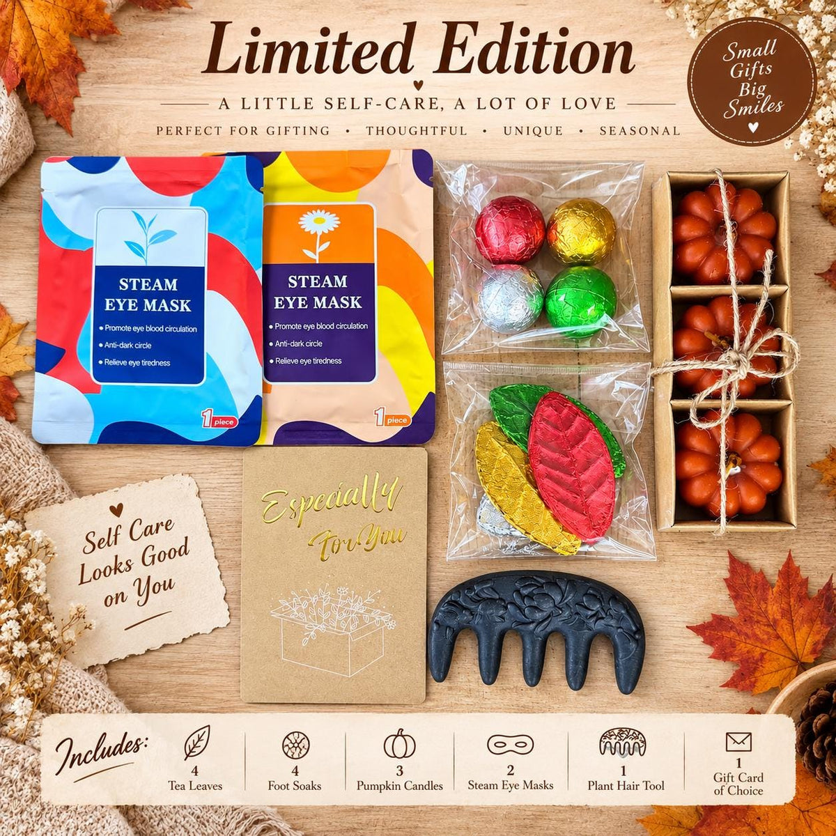 Four pressed leaf teas in festive foil — white tea, raw pu-erh and black tea