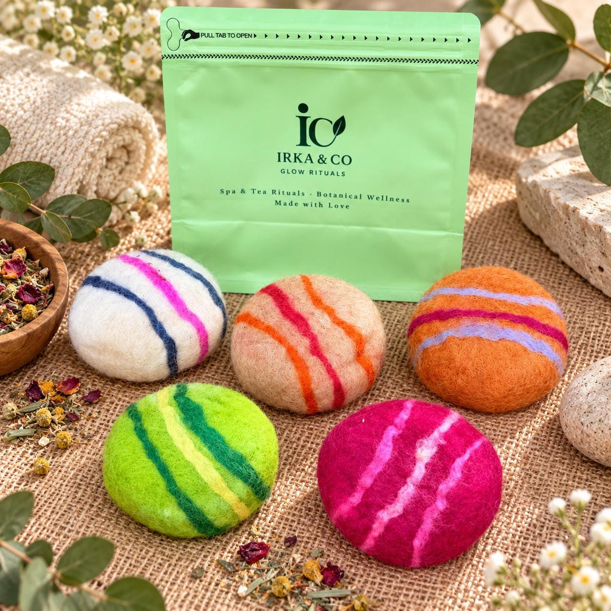 Felted wool soap ball lathering in wet hands