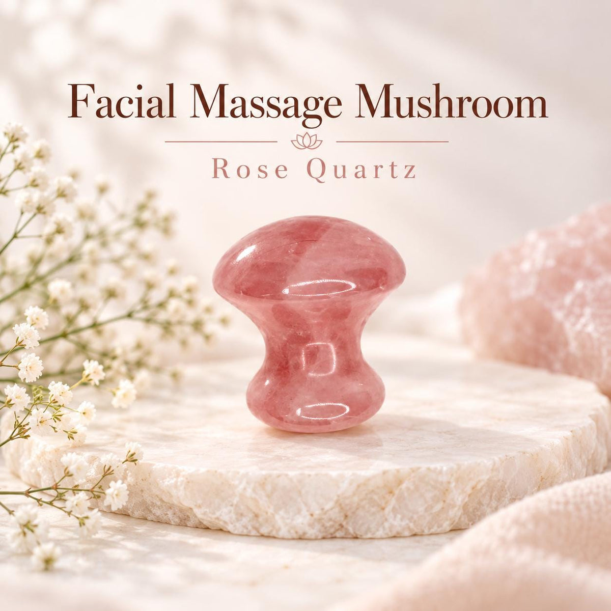 Natural Rose Quartz Lymphatic Face Brush held in hand